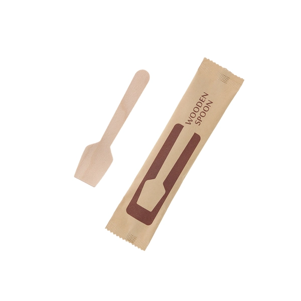 【HEIKO】木製角スプーン 95mm 未晒紙完封(個包装) 100本×50 (5000本)