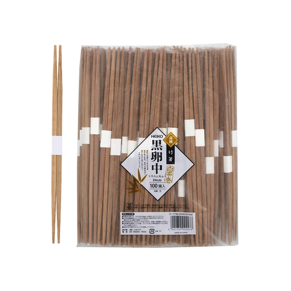 【HEIKO】竹割箸 黒卵中 白帯巻 24cm 裸 100膳×30 (3000膳)