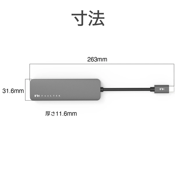 Feeltek ポータブル 4-in-1 USB Type-C ハブ HCM004AP2F