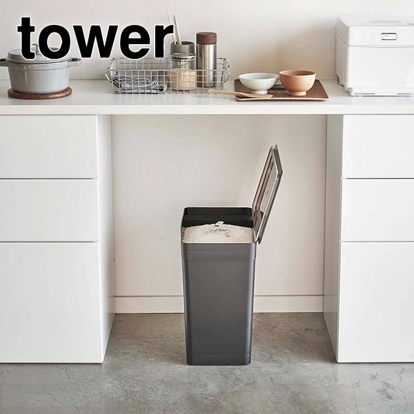 【tower】密閉米びつ タワー 20kg 計量カップ付 (ブラック)