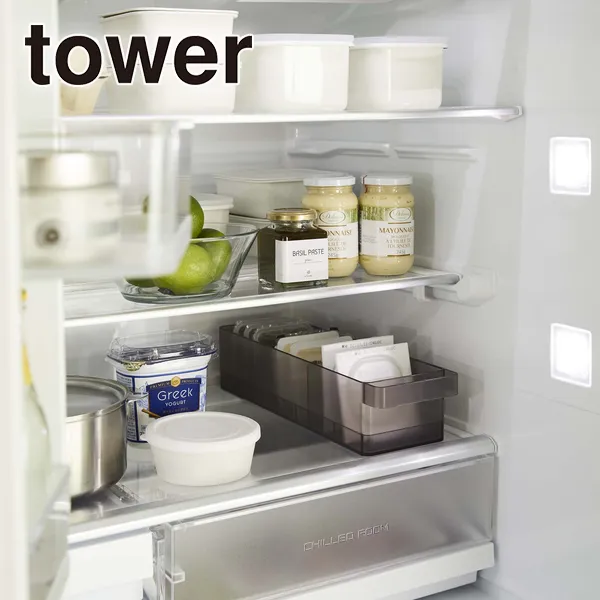 【tower】冷蔵庫中収納ケース タワー 仕切り付 (ブラック)