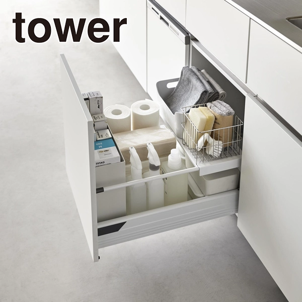 【tower】伸縮キッチン引き出し中ラック タワー ホワイト