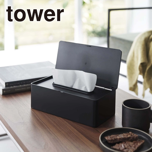 【tower】蓋付きティッシュケース タワー レギュラーサイズ ブラック