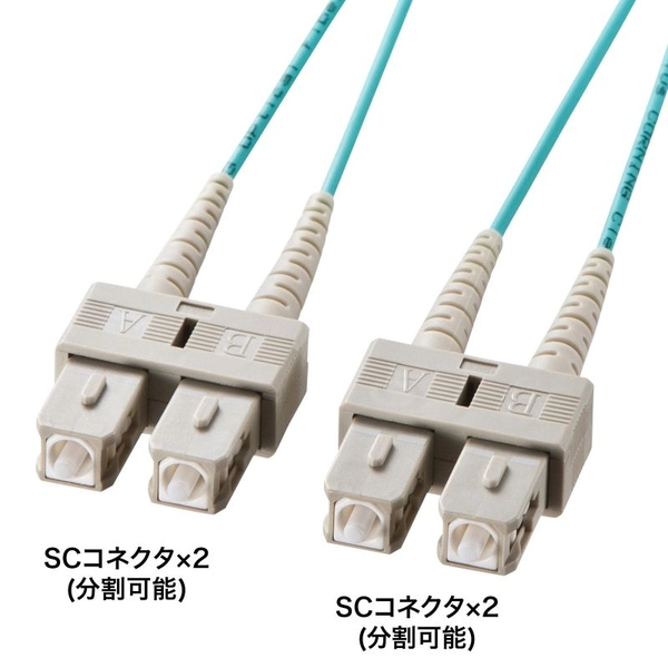 メガネ型光ファイバケーブル (マルチ50μmOM3、SC×2-SC×2、2m) HKB-OM3SCSC-02N