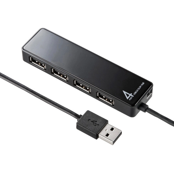 HDD接続対応・面ファスナー付4ポートUSB2.0ハブ（ブラック） USB-HTV410BKN2