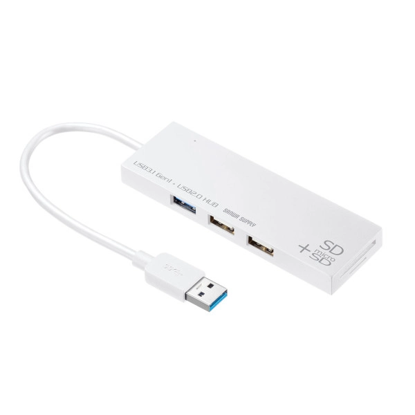 USB3.1+2.0コンボハブ　カードリーダー付き（ホワイト） USB-3HC316WN