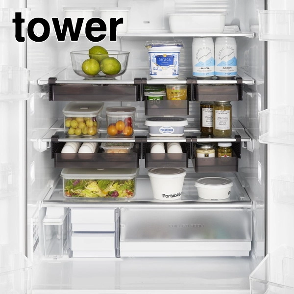 【tower】冷蔵庫中棚下高さ調節卵ラック タワー S ブラック