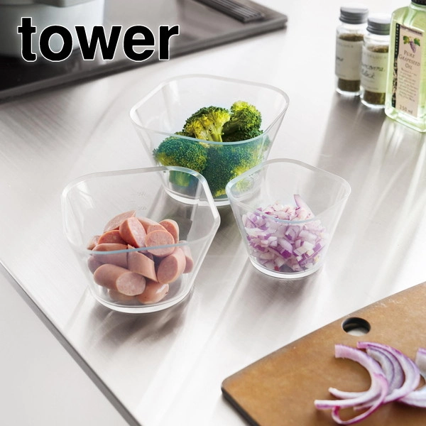 【tower】電子レンジ対応洗いやすい下ごしらえボウル タワー SML3点セット クリア