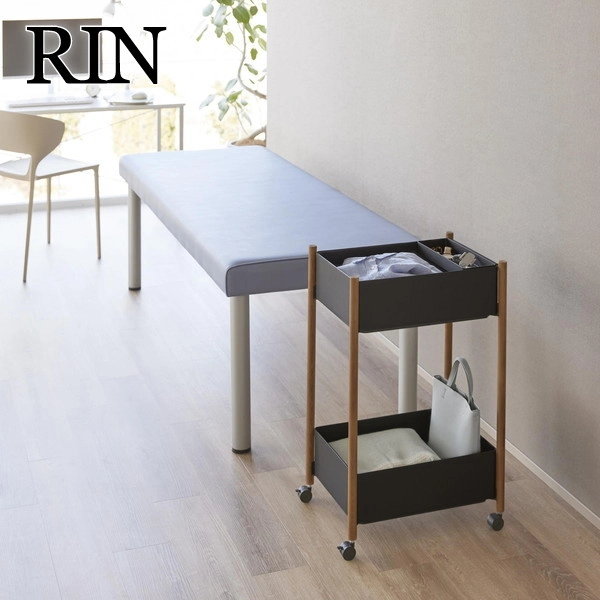 【RIN】小物トレー付き収納ワゴン 2段 リン ブラウン