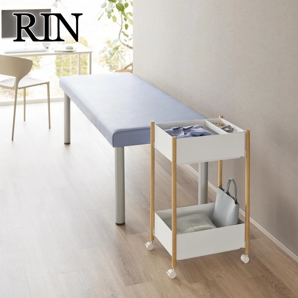 【RIN】小物トレー付き収納ワゴン 2段 リン ナチュラル