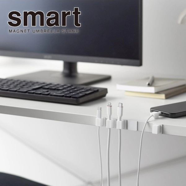 【smart】テープで貼り付けるマグネットケーブルホルダー スマート 5個組 ホワイト