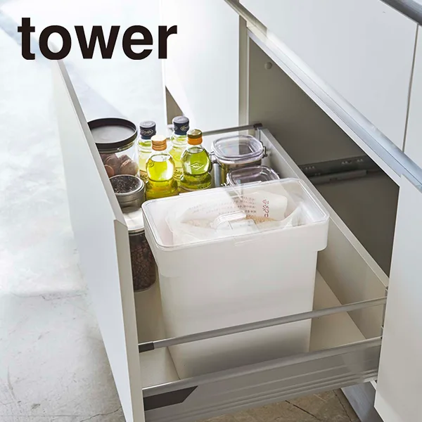 【tower】密閉 袋ごと米びつ タワー 5kg 計量カップ付 (ホワイト)