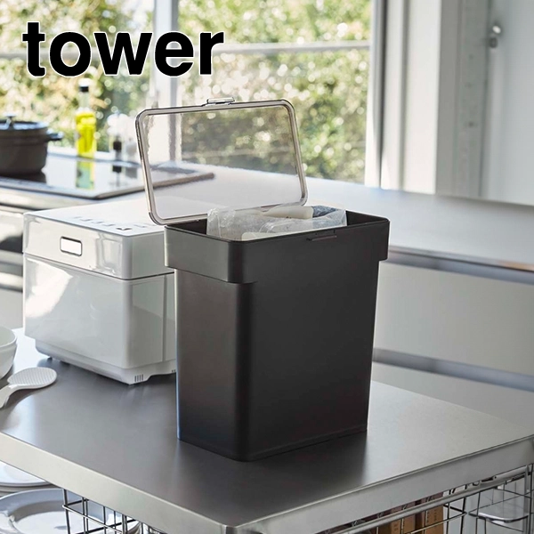 【tower】密閉 袋ごと米びつ タワー 5kg 計量カップ付 (ブラック)