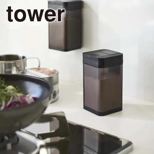 【tower】マグネット小麦粉&スパイスボトル タワー (ブラック)