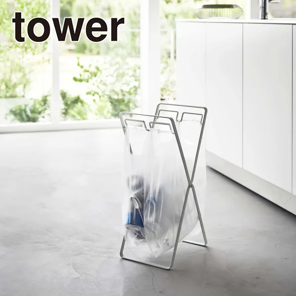 【tower】レジ袋2連&30Lゴミ袋スタンド タワー (ホワイト)