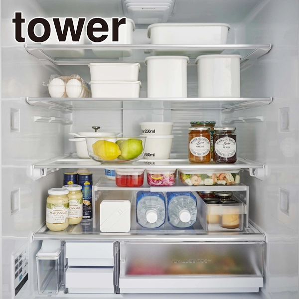 【tower】伸縮冷蔵庫中収納ラック タワー (ホワイト)