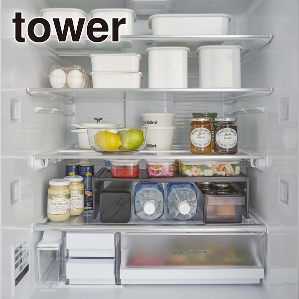 【tower】伸縮冷蔵庫中収納ラック タワー (ブラック)