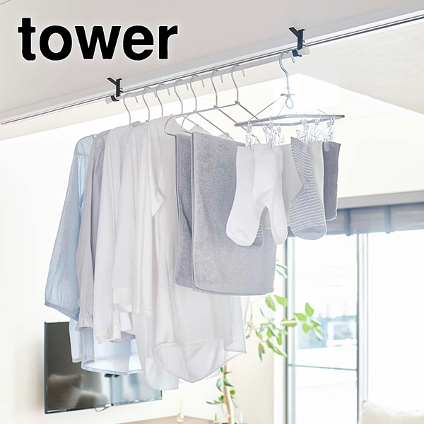 【tower】室内物干しフック タワー 2個組 ブラック