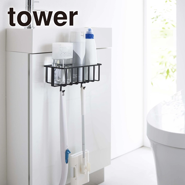 【tower】フィルムフックトイレ用品収納ラック タワー ブラック