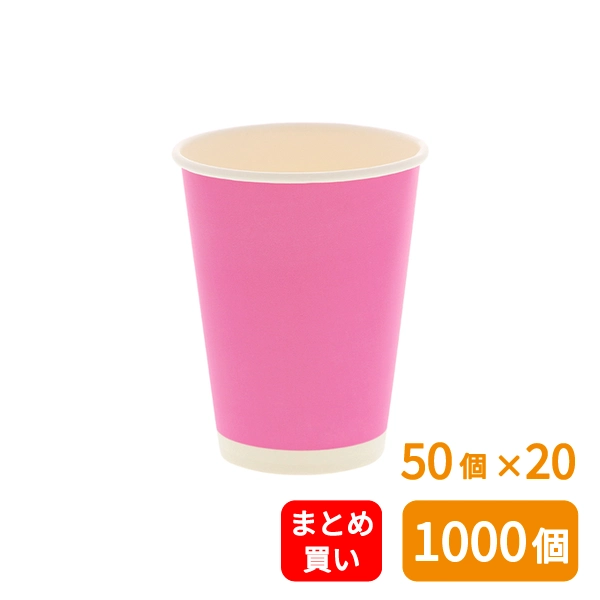 【HEIKO】紙コップ(ペーパーカップ) アイス・ホット兼用 12オンス 口径90mm ピンク 50個×20 (1000個)