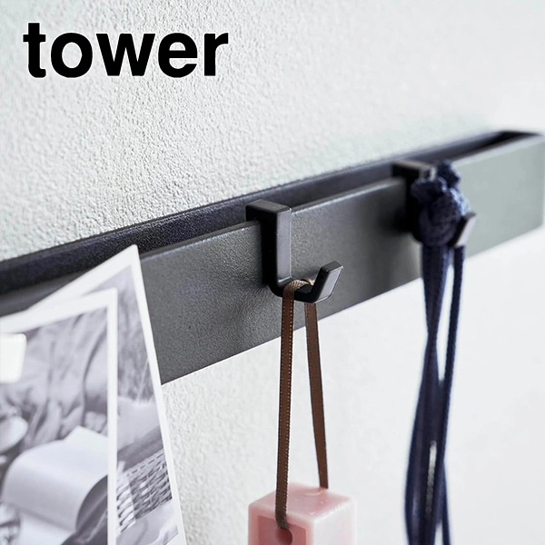 【tower】石こうボード壁対応 マグネット用スチールバー タワー (ブラック)