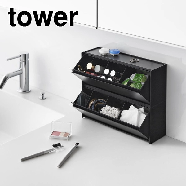 【tower】ウォール洗面収納ケース タワー 石こうボード壁対応 ブラック