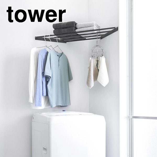 【tower】コーナーハンガーラック タワー 石こうボード壁対応 ブラック