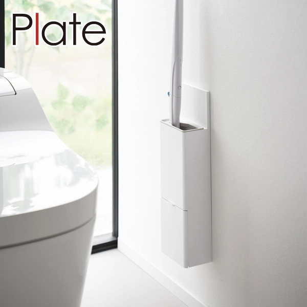 【Plate】ウォール替えブラシ収納付き流せるトイレブラシホルダー プレート 石こうボード壁対応 ホワイト