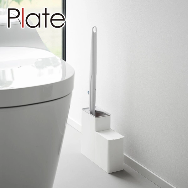 【Plate】替えブラシ収納付き流せるトイレブラシスタンド プレート ホワイト