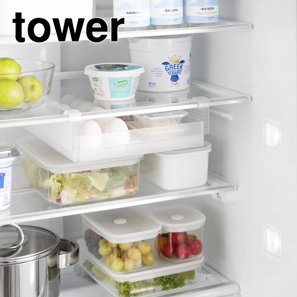 【tower】冷蔵庫中棚下高さ調節卵ラック タワー L ホワイト
