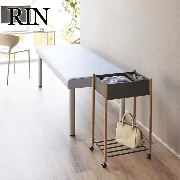 【RIN】小物トレー付き下段が棚の収納ワゴン 2段 リン ブラウン